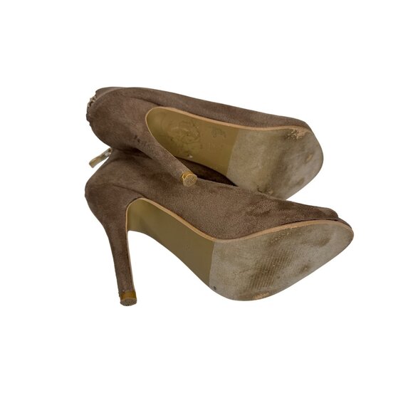 Cape Robbin Tan Suede Peep Toe Stiletto Booties Women’s 5.5 - Picture 8 of 11